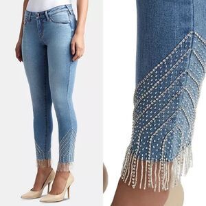 TRUE RELIGION $269 Halle Rhinestone-Fringe Jeans